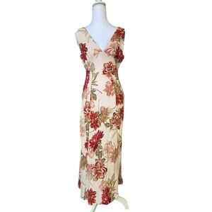 Paper Heart Floral Linen Blend Maxi Dress Size S Boho Summer Slip Dress